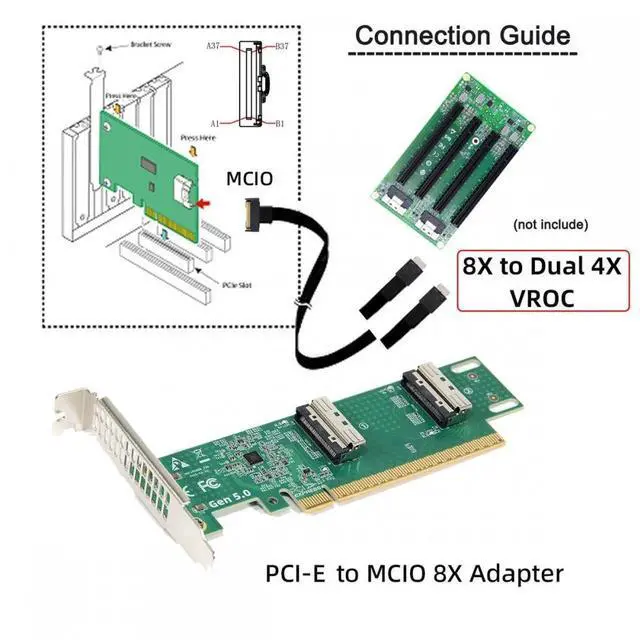 Alt view image 2 of 7 - ENFAIN PCIE5.0 PCI-Express 16x to Dual MCIO 8i Mini Cool Edge IO SFF-TA-1016 VROC Virtual RAID Adapter for Mainboard SSD Graphics Card