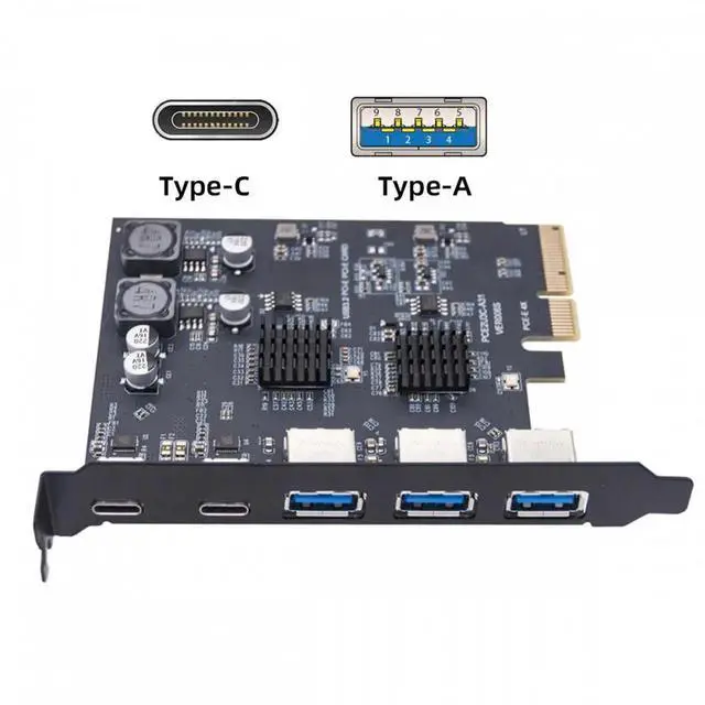 Main image of ENFAIN 10Gbps Three Type-A USB3.0 Back Panel Socket & Dual USB3.1 Type-C USB-C to PCI-E Express Card Adapter ASM3142 VL822