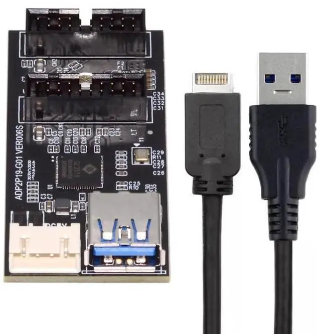 Main image of ENFAIN Card Type-E or 19/20Pin Header to USB 3.0 19/20Pin Dual Ports Female PCBA Type Adapter Splitter HUB 5Gbps