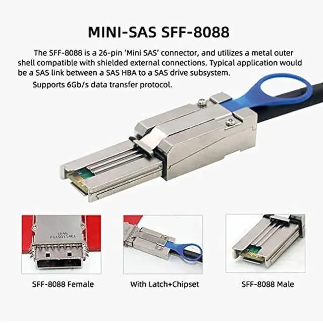 Alt view image 4 of 5 - ENFAIN Mini SAS 4X SFF-8088 to Mini SAS High Density HD SFF-8644 Data Server Raid External Cable 50cm