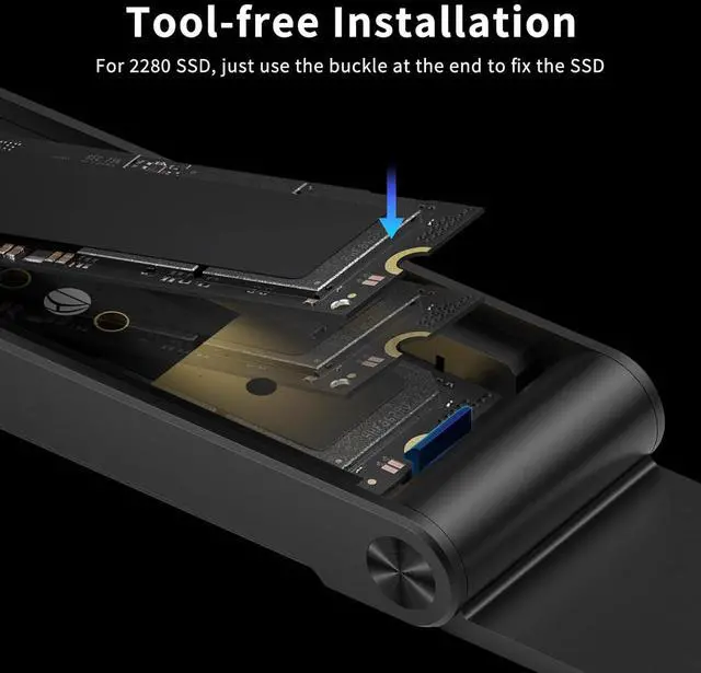 Alt view image 3 of 7 - FIDECO M.2 NVMe SSD Enclosure, M.2 NVMe to USB Adapter, USB 3.2 Gen 2 (10Gbps) SSD Reader for M & M+B Key, Sandwich Style Design, Tool-Free Installation, Support UASP and Trim