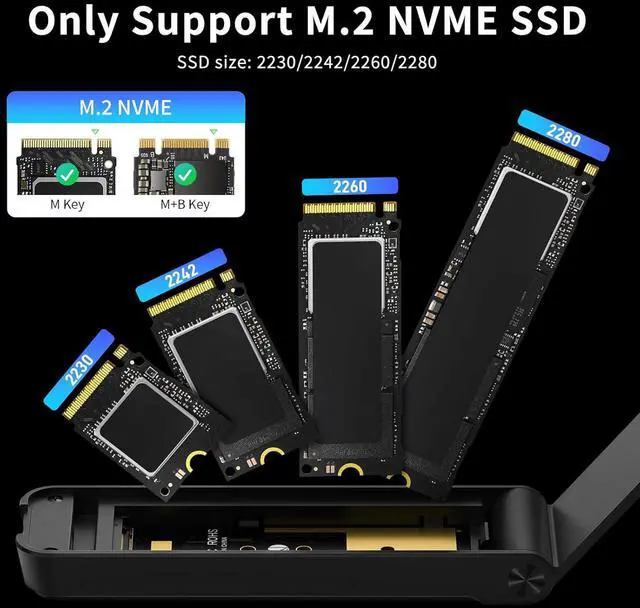 Alt view image 2 of 7 - FIDECO M.2 NVMe SSD Enclosure, M.2 NVMe to USB Adapter, USB 3.2 Gen 2 (10Gbps) SSD Reader for M & M+B Key, Sandwich Style Design, Tool-Free Installation, Support UASP and Trim