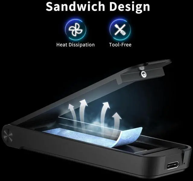 Alt view image 6 of 7 - FIDECO M.2 NVMe SSD Enclosure, M.2 NVMe to USB Adapter, USB 3.2 Gen 2 (10Gbps) SSD Reader for M & M+B Key, Sandwich Style Design, Tool-Free Installation, Support UASP and Trim