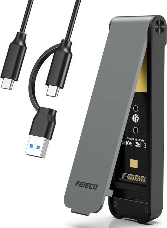 Main image of FIDECO M.2 NVMe SSD Enclosure, M.2 NVMe to USB Adapter, USB 3.2 Gen 2 (10Gbps) SSD Reader for M & M+B Key, Sandwich Style Design, Tool-Free Installation, Support UASP and Trim (Grey)