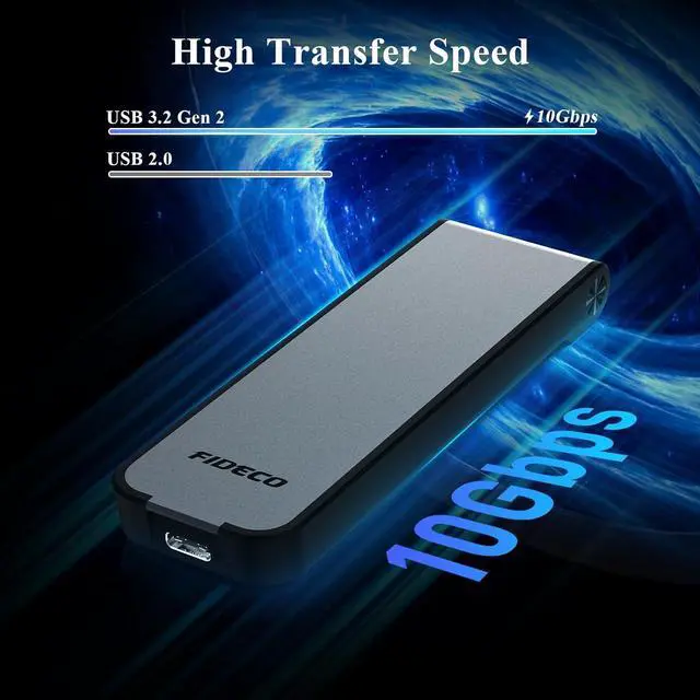 Alt view image 5 of 7 - FIDECO M.2 NVMe SSD Enclosure, M.2 NVMe to USB Adapter, USB 3.2 Gen 2 (10Gbps) SSD Reader for M & M+B Key, Sandwich Style Design, Tool-Free Installation, Support UASP and Trim (Grey)
