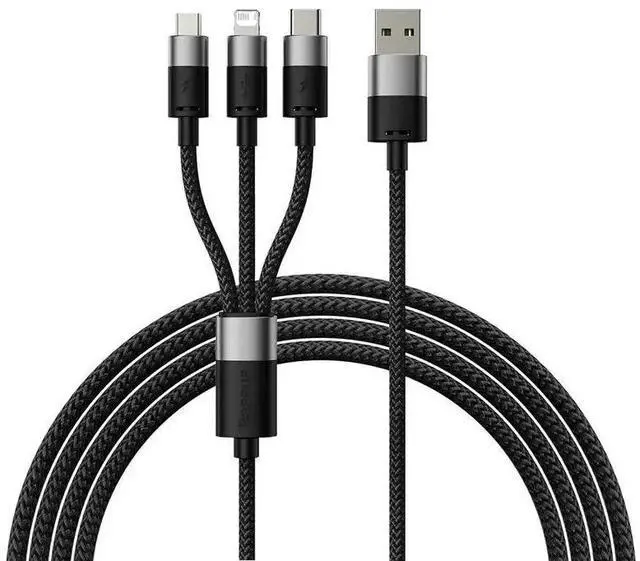 Main image of 3-in-1 USB Charging Cable Micro USB + Type-C, 3.5A High-Speed Charger, 4 Tinned Copper Wires, Smart Power Split, Multi-Device Compatible for Android Phones, Tablets & More Black