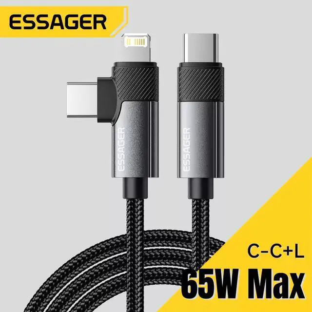 Main image of Essager 2 in 1 USB Type C Cable 65W PD Fast Charging Wire Type C To Lightning Cable For iPhone 15 14 - grey