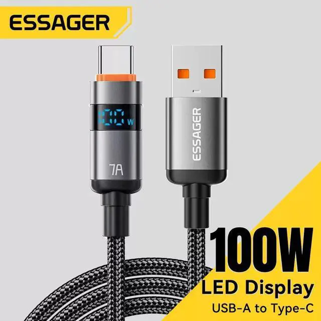 Main image of Essager 100W 7A USB A to Type C Cable 5A PD Fast Charging USB C to USB C Display Cable 1m 2m