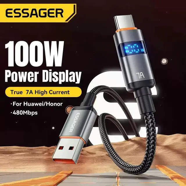 Alt view image 4 of 5 - Essager 100W 7A USB A to Type C Cable 5A PD Fast Charging USB C to USB C Display Cable 1m 2m