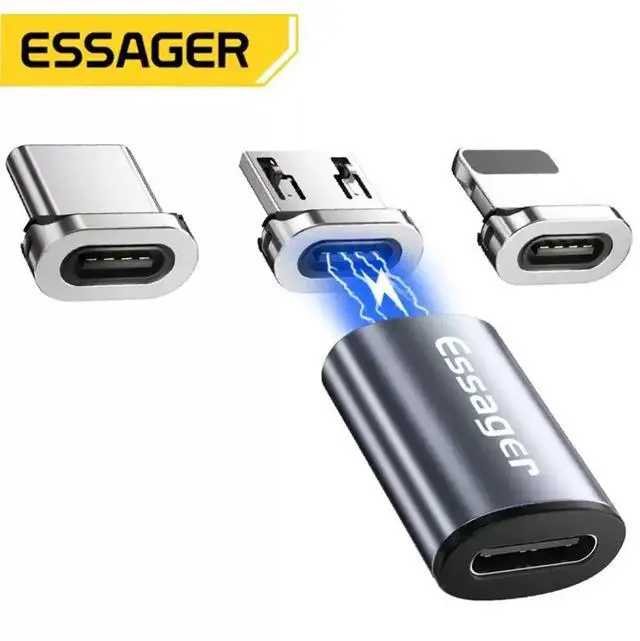 Alt view image 7 of 7 - Essager Micro USB Type C Magnetic Adapter USBC Female To Microusb Male Converter Magnet USB-C Type-C Only iOS Plug