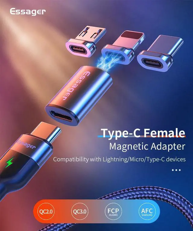 Alt view image 5 of 7 - Essager Micro USB Type C Magnetic Adapter USBC Female To Microusb Male Converter Magnet USB-C Type-C Only iOS Plug