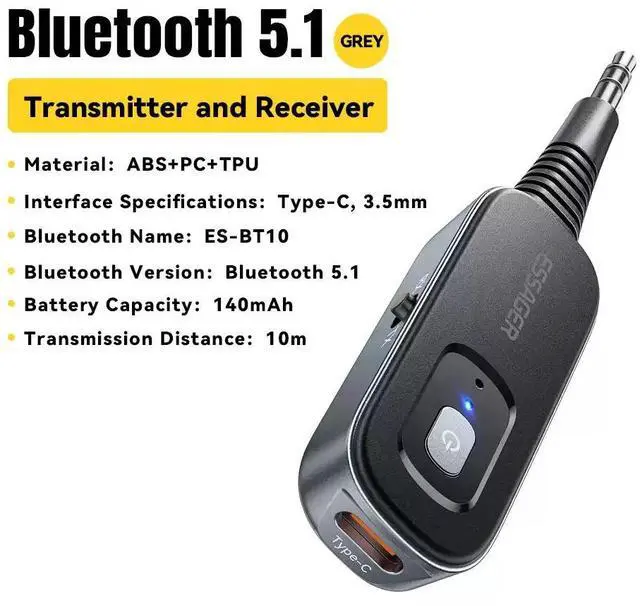Alt view image 5 of 5 - Essager AUX Bluetooth 5.1 Audio Receiver Transmitter 3.5MM