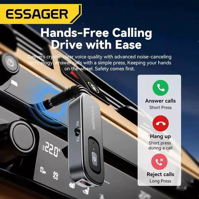 Alt view image 2 of 5 - Essager AUX Bluetooth 5.1 Audio Receiver Transmitter 3.5MM