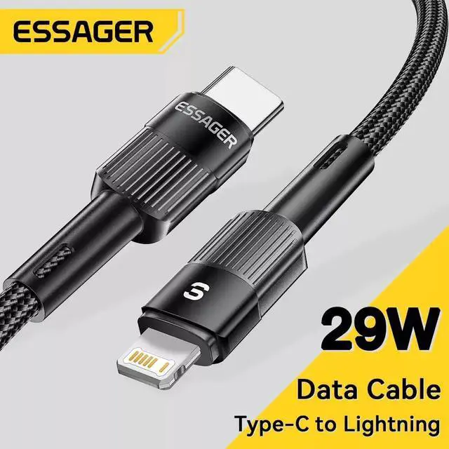 Main image of Essager USB C Cable For IPhone 14 13 12 11 pro Max XS 20W iPad Fast Charging Cable Data Line Charger -Black C-L 29W 2m