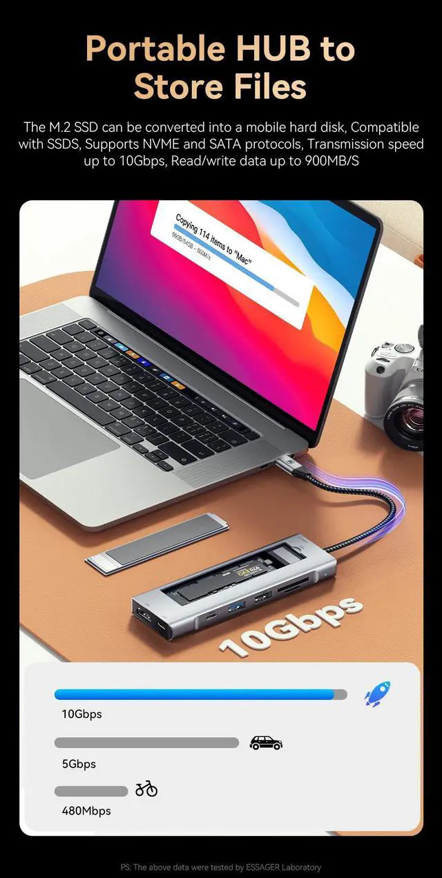 Alt view image 6 of 7 - Essager 8-in-1 USB Hub With Disk Storage Function USB Type-c - Grey 8 In 1 HUBHDMI+USB3.2 Gen2+USB2.0+100W+SD/TF+10Gbps