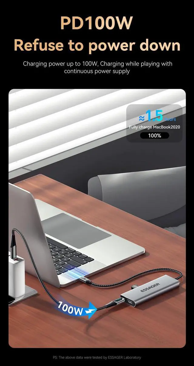 Alt view image 7 of 7 - Essager 8-in-1 USB Hub With Disk Storage Function USB Type-c - Grey 8 In 1 HUBHDMI+USB3.2 Gen2+USB2.0+100W+SD/TF+10Gbps