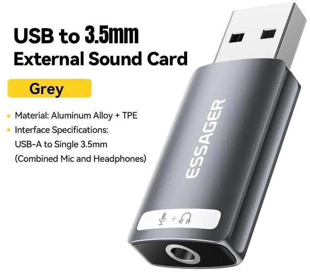 Main image of USB Audio Adapter External Stereo Sound Card With 3.5mm Headphone Microphone Jack USB Sound Card External Mini Sound Card USB to 3.5mm USBA to Single 3.5mm
