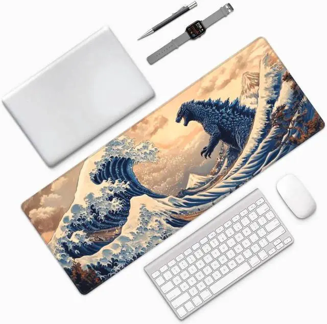 Alt view image 4 of 7 - Japanese Sea Wave Large Mouse Pad Gaming Mouse Pad XXL Art Large Mouse Pad Keyboard Mat Desk Mat Non-Slip Rubber Base 600x300mm 3mm