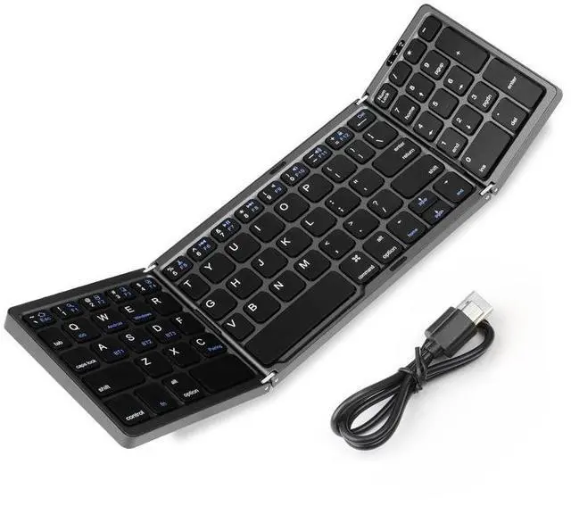 Main image of B089 Foldable Bluetooth Keyboard with Numeric Keypad, Rechargeable, Portable for Tablet, Phone, Laptop Gray
