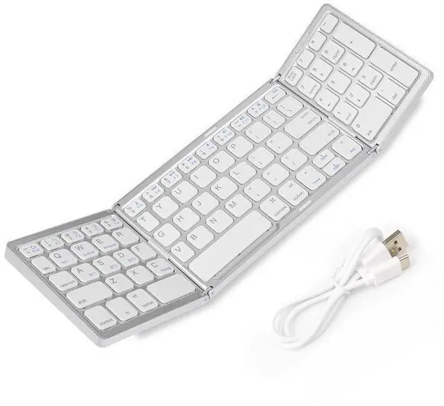 Alt view image 3 of 7 - B089 Foldable Bluetooth Keyboard with Numeric Keypad, Rechargeable, Portable for Tablet, Phone, Laptop Gray