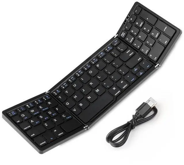 Alt view image 2 of 7 - B089 Foldable Bluetooth Keyboard with Numeric Keypad, Rechargeable, Portable for Tablet, Phone, Laptop Gray