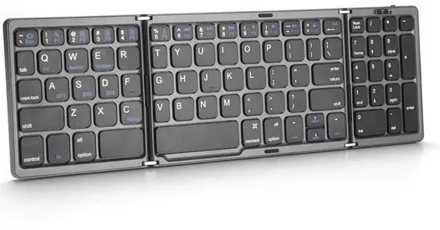 Alt view image 6 of 7 - B089 Foldable Bluetooth Keyboard with Numeric Keypad, Rechargeable, Portable for Tablet, Phone, Laptop Gray