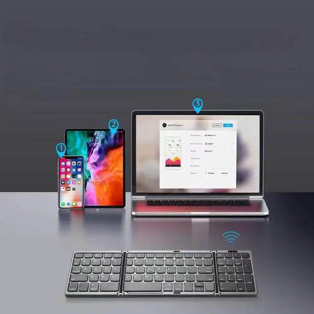 Alt view image 5 of 7 - B089 Foldable Bluetooth Keyboard with Numeric Keypad, Rechargeable, Portable for Tablet, Phone, Laptop Gray