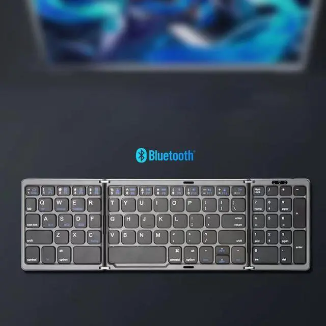 Alt view image 4 of 7 - B089 Foldable Bluetooth Keyboard with Numeric Keypad, Rechargeable, Portable for Tablet, Phone, Laptop Gray