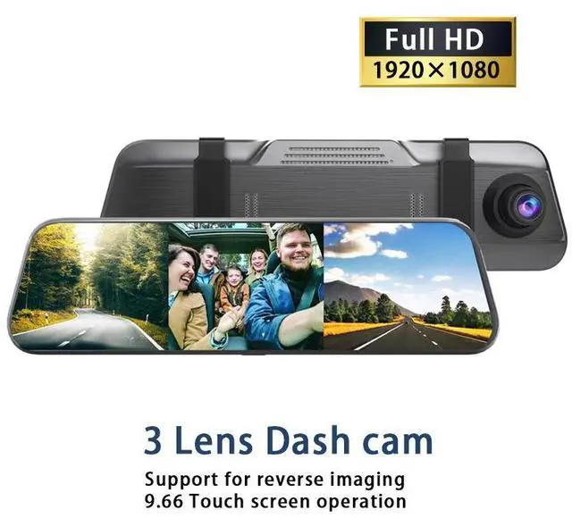 Alt view image 4 of 7 - 10-Inch Ultra-Thin Anti-Glare Touch Screen Rearview Mirror Dash Cam 3-Channel 1080P HD WiFi Car Recorder