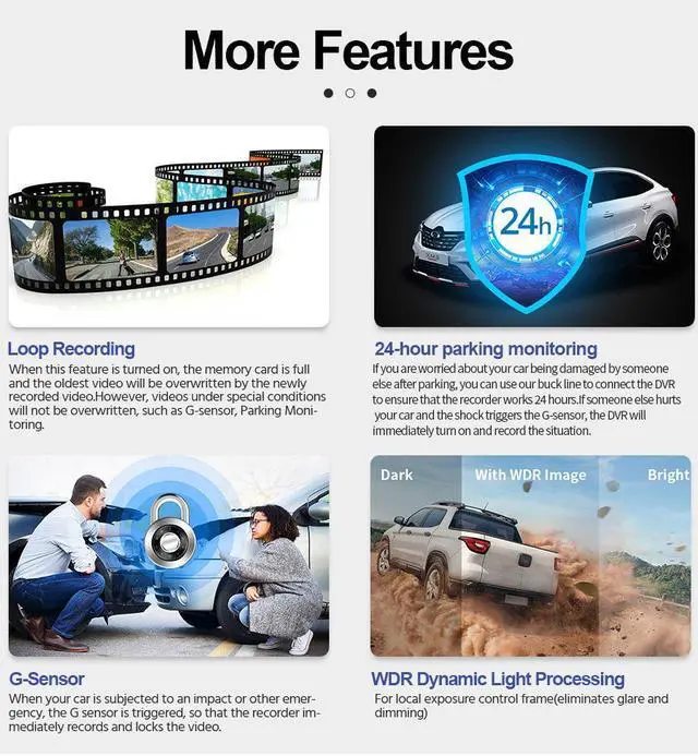 Alt view image 6 of 7 - 10-Inch Ultra-Thin Anti-Glare Touch Screen Rearview Mirror Dash Cam 3-Channel 1080P HD WiFi Car Recorder