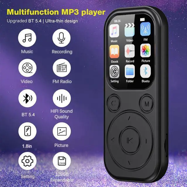 Alt view image 4 of 7 - Bluetooth MP3/MP4 Player IPS HD Large Screen, Portable Music Player, Voice Recorder black 128GB