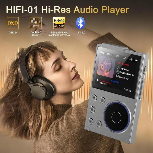 Alt view image 4 of 7 - Hi-Fi Lossless Music Player DSD256 Master Quality, Bluetooth, Portable for Car/Audio Black Gold - Built-in 16GB