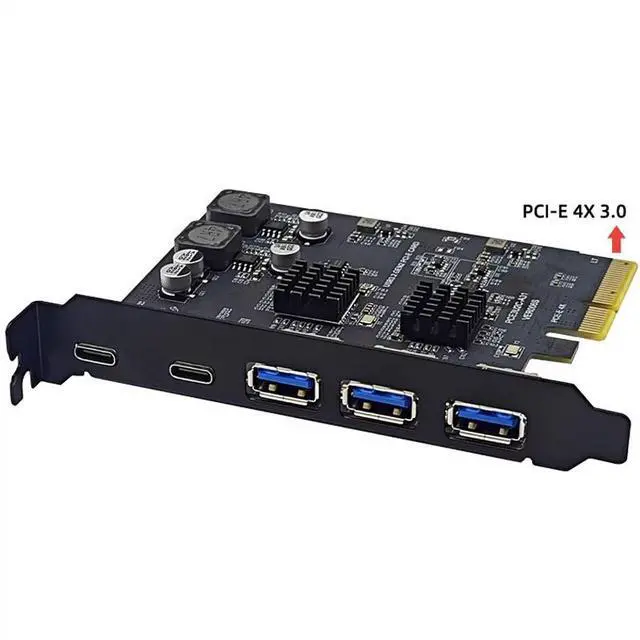 Main image of USB 3.2 GEN2 TYPE-E A-KEY expansion card, PCIe to TYPE-C, front-mounted 10G, ASM3142 3 USB-A ports + 2 TYPE-C ports - 4x