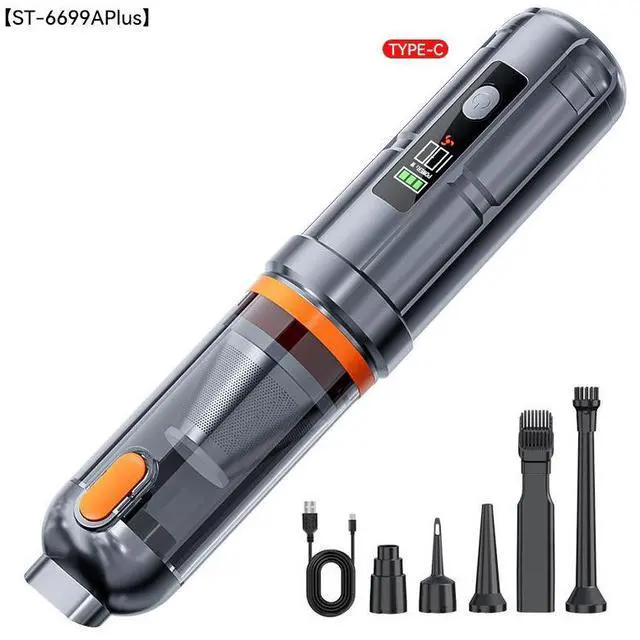 Main image of Cordless Brushless Vacuum with LCD Display 2-in-1 Blow & Suction, 2000mAh, One-Click Dust Emptying, Car/Home Silver-orange