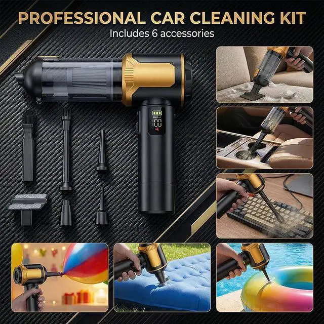 Alt view image 5 of 7 - ST-6709A Plus Cordless Car Vacuum & Blower 2-in-1, Brushless High-Power Dust Removal Cleaner, Tire Inflator, Digital Display, LED Light for Auto Black