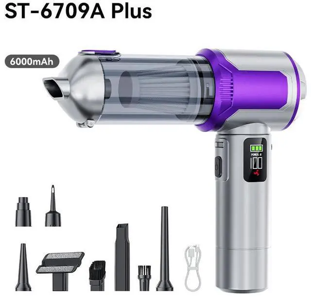 Alt view image 2 of 7 - ST-6709A Plus Cordless Car Vacuum & Blower 2-in-1, Brushless High-Power Dust Removal Cleaner, Tire Inflator, Digital Display, LED Light for Auto Black