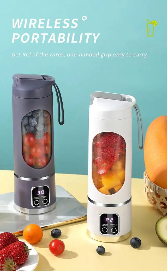 Alt view image 7 of 7 - Portable Juicer with Pulp Separation, Cordless Electric Juice Extractor, Rechargeable, Automatic, Multi-Function, Small Compact Juicer for Home & Student - green