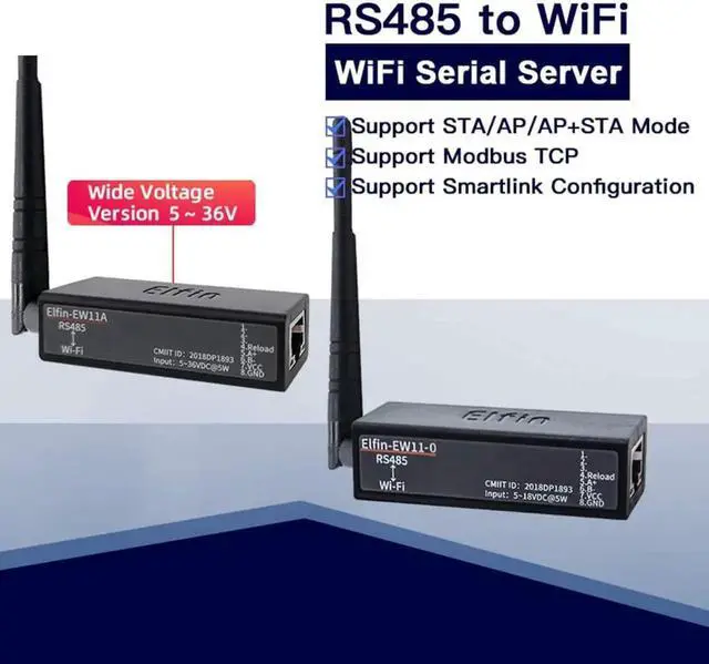 Alt view image 4 of 7 - HF Smallest Elfin-EW11/Elfin-EW11A-0 Wireless Networking Devices Modbus TPC IP Function RJ45 RS485 to WiFi Serial Server (EW11A-0 Whole Set)