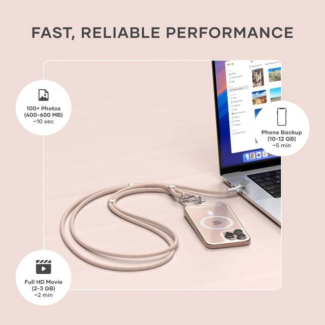 Alt view image 3 of 7 - Satechi OntheGo Lanyard Cable, 60W Fast Charging, Black
480 Mbps data transfer, built-in crossbody strap, 1.5 m/4.9 ft braided cord, for iPhone, Android Desert Rose