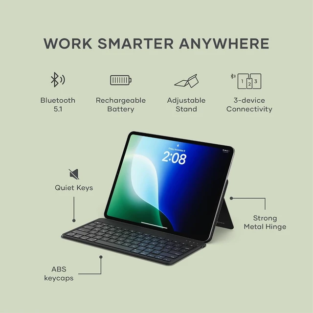 Alt view image 2 of 7 - Satechi OntheGo Bluetooth Keyboard, Connect Up to 3 Devices, Tablet, Black
Adjustable stand, USB-C rechargeable battery, compact & portable, for iPad, tablet