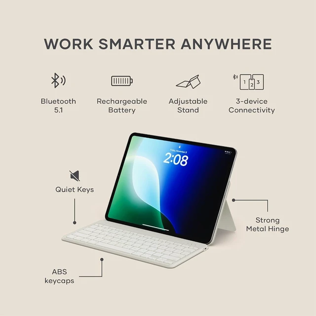 Alt view image 3 of 7 - Satechi OntheGo Bluetooth Keyboard, Connect Up to 3 Devices, Tablet, Black
Adjustable stand, USB-C rechargeable battery, compact & portable, for iPad, tablet Sand