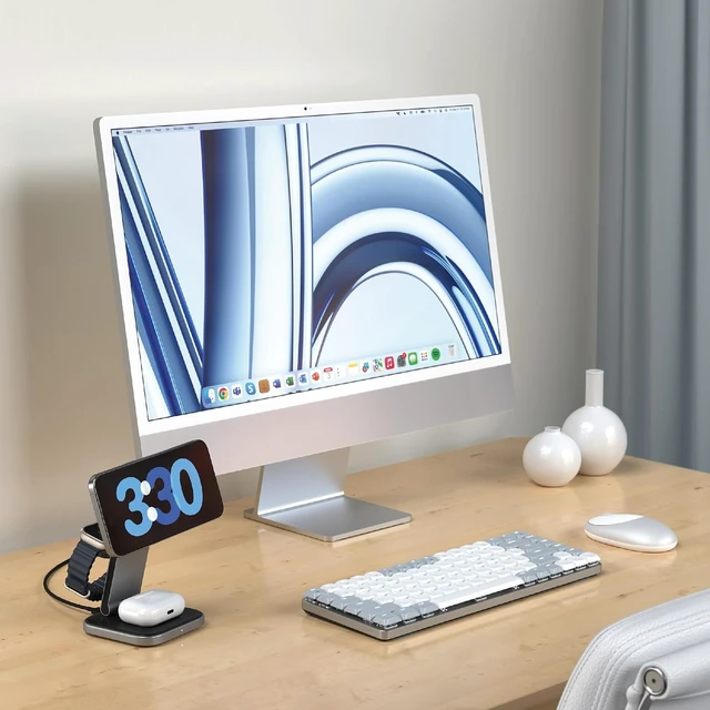 Alt view image 6 of 7 - Satechi 3-in-1 Qi2 Wireless Charging Station, 15W Magnetic Charging
Foldable travel design, fits iPhone 12-18, AirPods Pro, Apple Watch