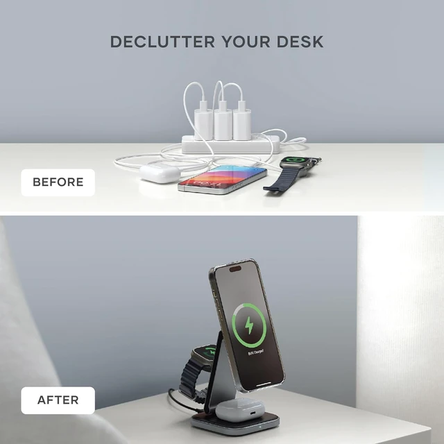 Alt view image 5 of 7 - Satechi 3-in-1 Qi2 Wireless Charging Station, 15W Magnetic Charging
Foldable travel design, fits iPhone 12-18, AirPods Pro, Apple Watch