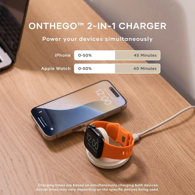 Alt view image 3 of 7 - Satechi OntheGo 2-in-1 Wireless Charger, Qi2 15W Fast Charging, Black
5W for Apple Watch, magnetic travel stand, fits iPhone 12-18 Sand