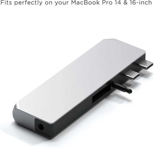 Alt view image 6 of 6 - Satechi Pro Hub Mini USB-C Multiport Adapter, USB4 Port, Ethernet, Silver
USB-C and 2 USB-A data ports, Ethernet, audio jack, for MacBook Air/Pro M1-M5
