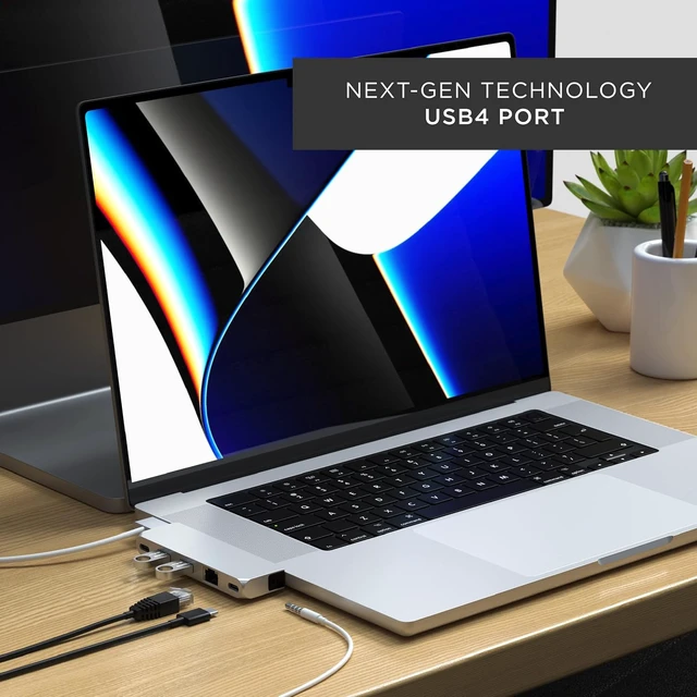Alt view image 5 of 6 - Satechi Pro Hub Mini USB-C Multiport Adapter, USB4 Port, Ethernet, Silver
USB-C and 2 USB-A data ports, Ethernet, audio jack, for MacBook Air/Pro M1-M5
