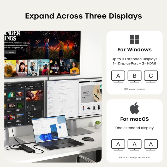 Alt view image 7 of 7 - Satechi 13-in-1 USB-C Multiport Adapter, Triple Display, Dual 4K HDMI
8K DP (Windows), Dual 4K HDMI, 85W PD, Ethernet, Audio, 10 Gbps USB-A/C, for Mac and Windows