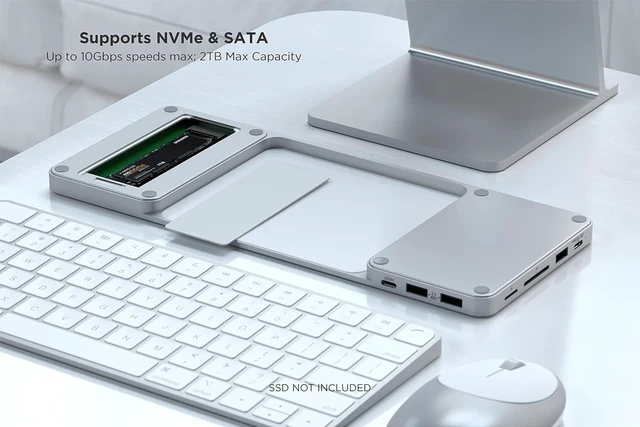 Alt view image 7 of 7 - Satechi Slim Dock for 24-inch iMac, Tool-Free M.2 SSD Enclosure, Silver
USB-C data port, USB-A, 2 USB 2.0 ports, micro/SD card reader
