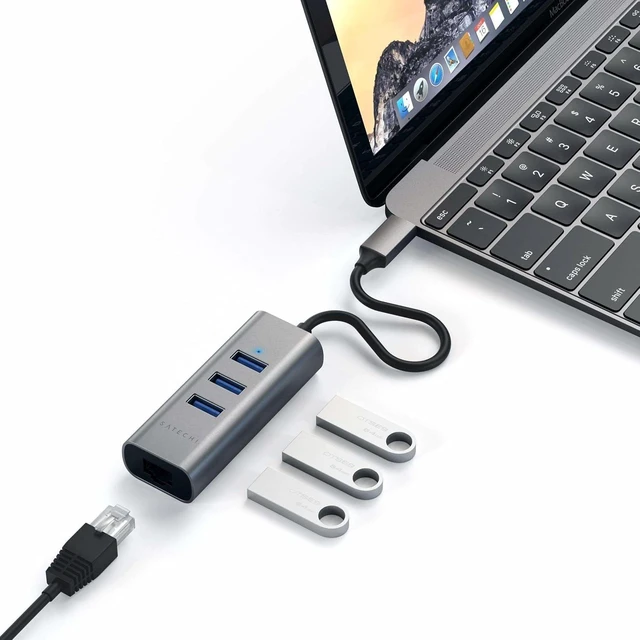 Alt view image 2 of 4 - Satechi USB-C Hub Adapter, 3 USB-A 3.0 Ports & Ethernet, Space Gray
Compatible with MacBook Air/Pro/Neo, Dell, HP, Surface, Lenovo, iPad, iPhone 18
