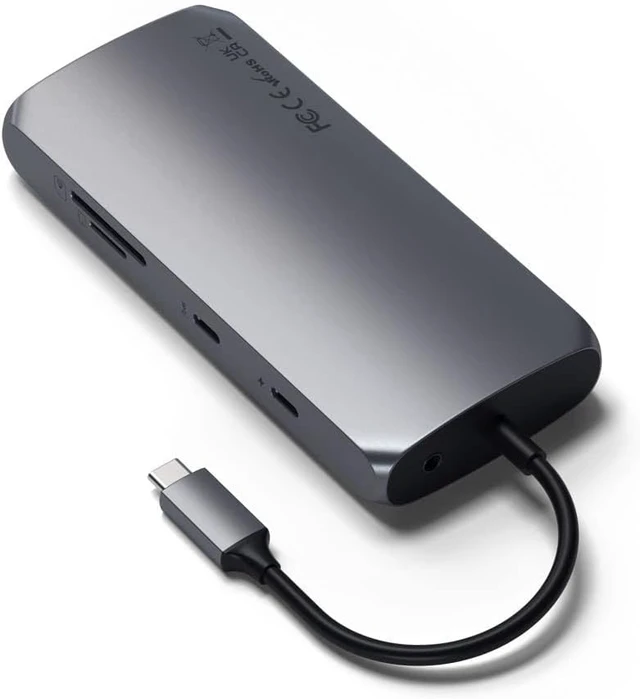 Alt view image 2 of 4 - Satechi MX USB-C Multiport Adapter, 2X 4K HDMI, 100W PD Charging, Ethernet
100W PD charging, USB-C and 2 USB-A data ports, Ethernet, micro/SD card readers, for MacBook, Windows
